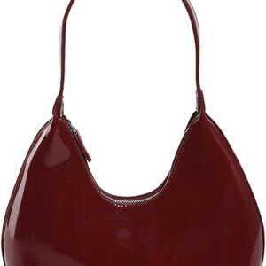Chic Wine Red Patent Leather Hobo Bag: Stylish Evening Clutch & Shoulder Purse